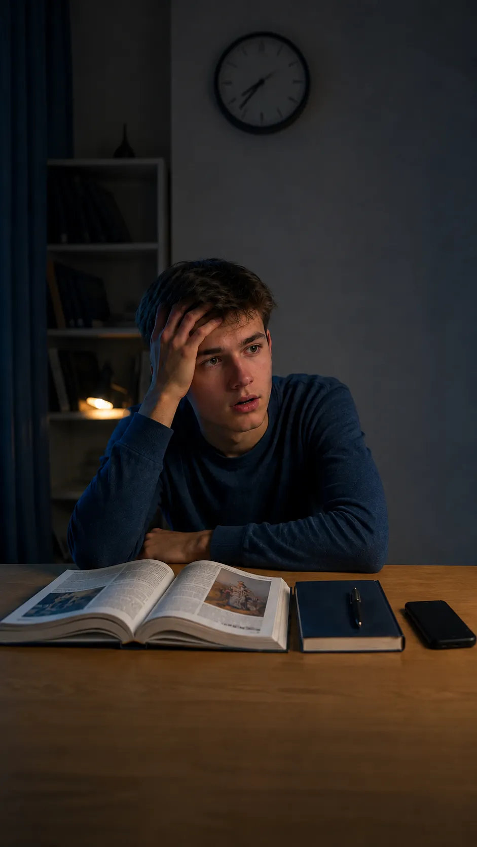 Ученик читает учебник и пытается запомнить материал